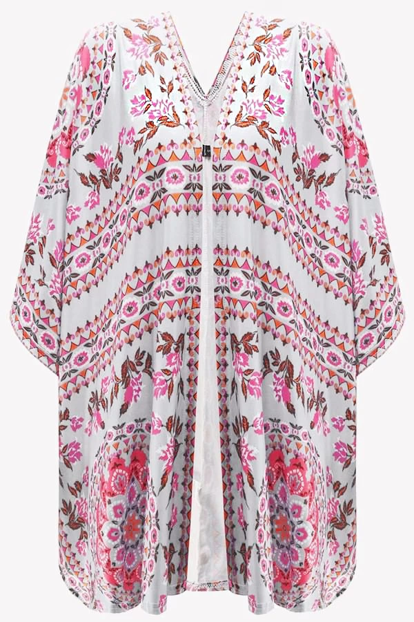 Knockout Pink Floral Printed Open Front Cover Up Dress